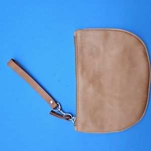 Duluth light brown leather wristlet zippered small purse.